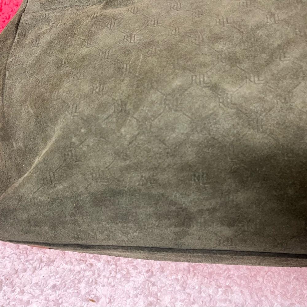 Ralph Lauren Olive Green Suede Tote with Tan Leather Handles - Picture 5 of 7